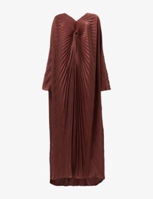 Pleated V-Neck Woven Maxi Dress by LEEM