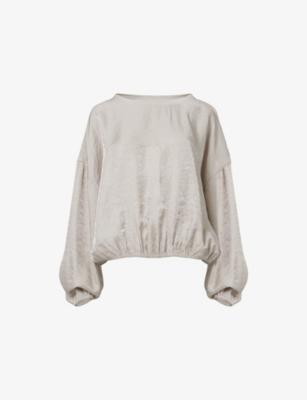 Round-Neck Elasticated-Hem Woven Top by LEEM