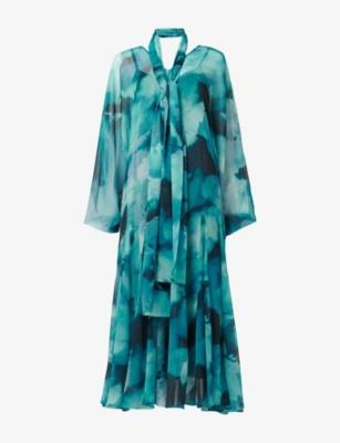 Scarf Blurred-Print Woven Midi Dress by LEEM