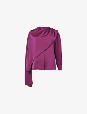 Scarf-Detail Relaxed-Fit Satin Blouse by LEEM