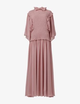 Smocked-Bodice Relaxed-Fit Woven Maxi Dress by LEEM