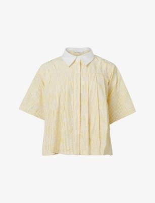 Striped Pleated Woven Shirt by LEEM