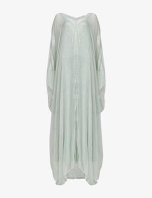 Striped V-Neck Metallic-Woven Kaftan by LEEM