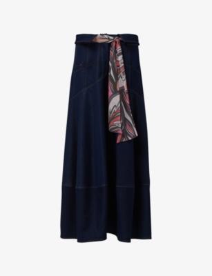 Tie-Waist Denim Maxi Skirt by LEEM