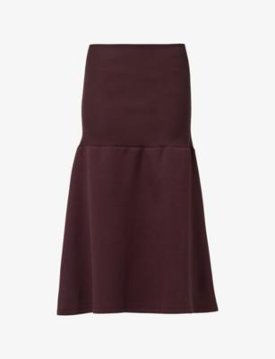 Yoke-Detail Fit-and-Flare Stretch-Woven Skirt by LEEM