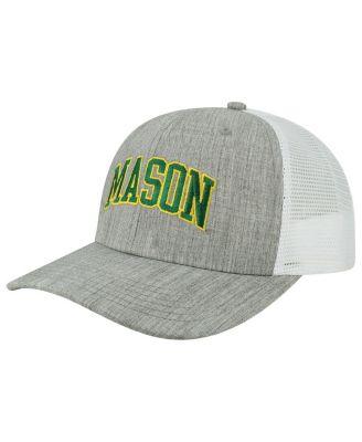 Men's Heather Gray, White George Mason Patriots Arch Trucker Snapback Hat by LEGACY ATHLETIC