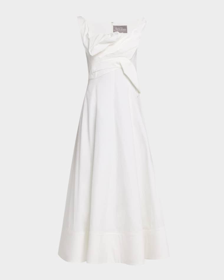 3D Draped Cotton Poplin Sleeveless Midi Dress by LELA ROSE