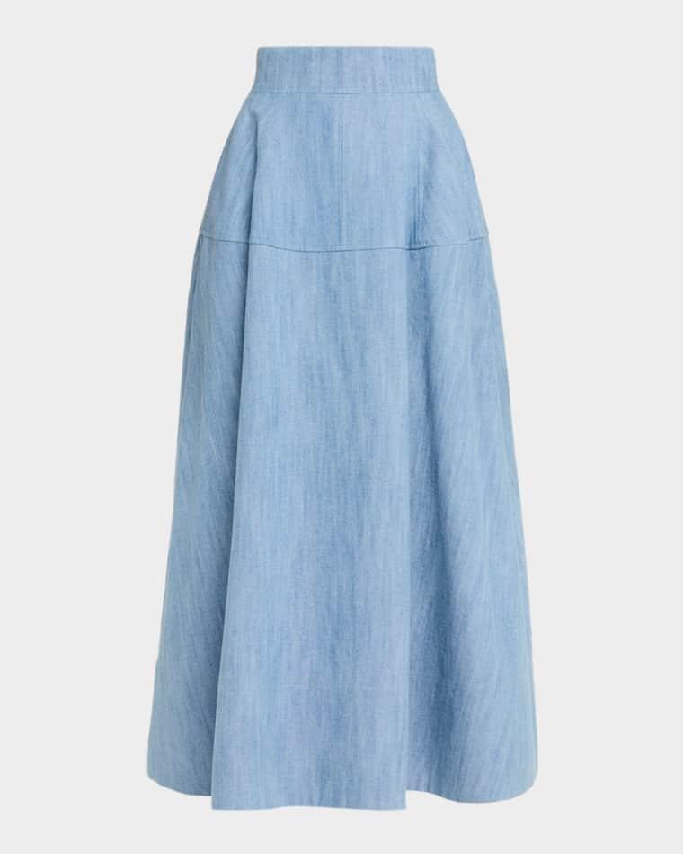 Denim A-Line Midi Skirt by LELA ROSE
