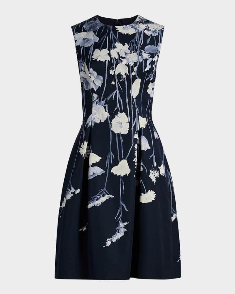 Floral Faille Sleeveless Mini Dress by LELA ROSE