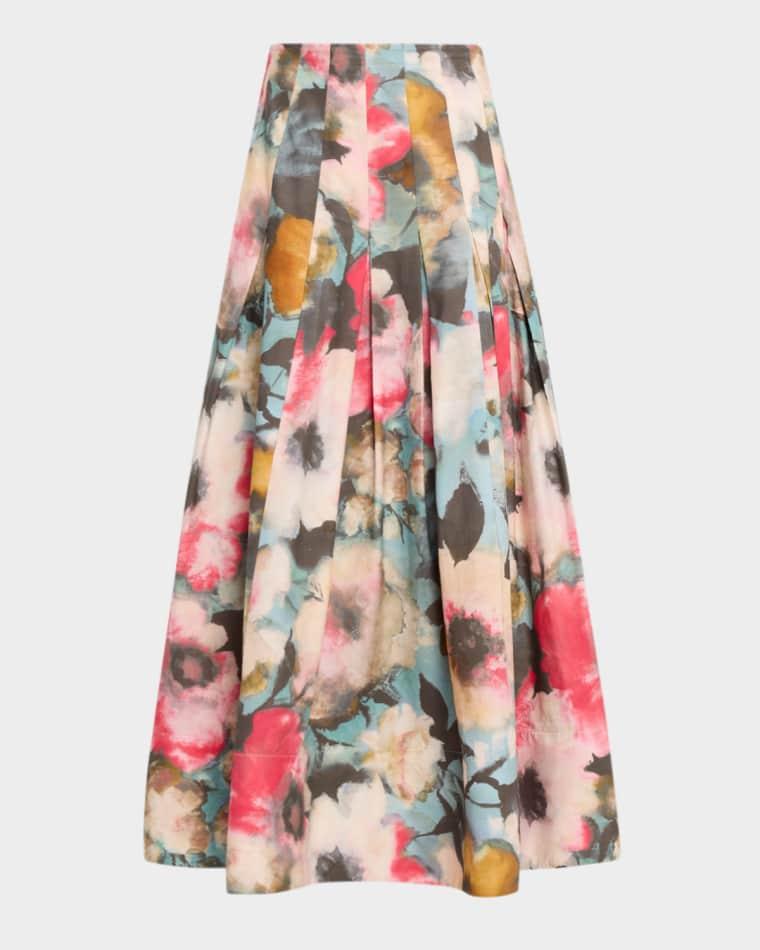 Floral Printed Cotton Midi Skirt by LELA ROSE