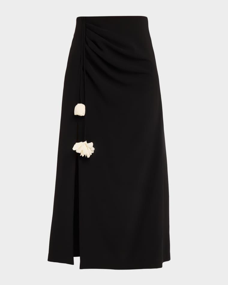 Fluid Crepe Drop Flower Midi Skirt by LELA ROSE