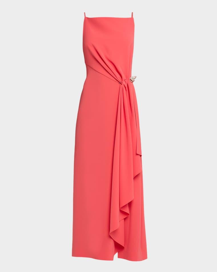Fluid Crepe Pin Draped Midi Dress by LELA ROSE