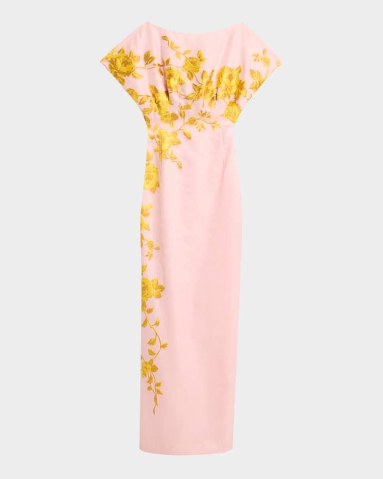 Rose Fil Coupe Empire-Waist Column Gown by LELA ROSE