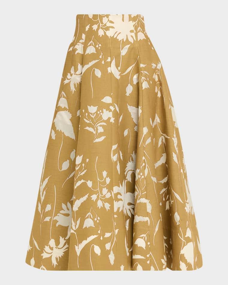 Sheer Floral Jacquard Fit-And-Flare Midi Skirt by LELA ROSE
