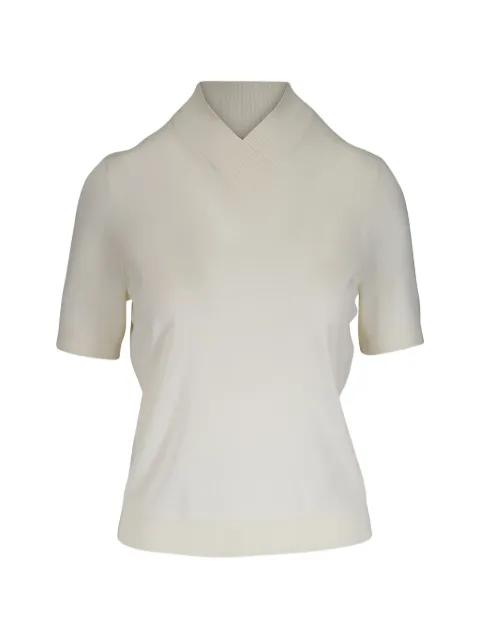 crossover-neck short-sleeve sweater by LELA ROSE