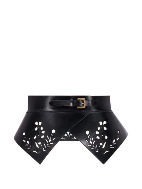 floral lasercut leather belt by LELA ROSE