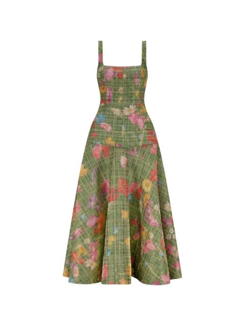 floral-print raffia midi dress by LELA ROSE