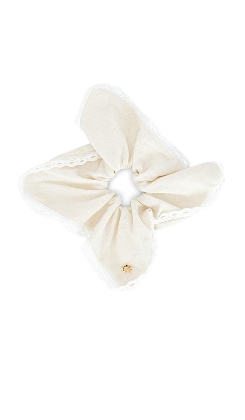 Lele Sadoughi Eyelet Trim Linen Square Scrunchie in Ivory by LELE SADOUGHI