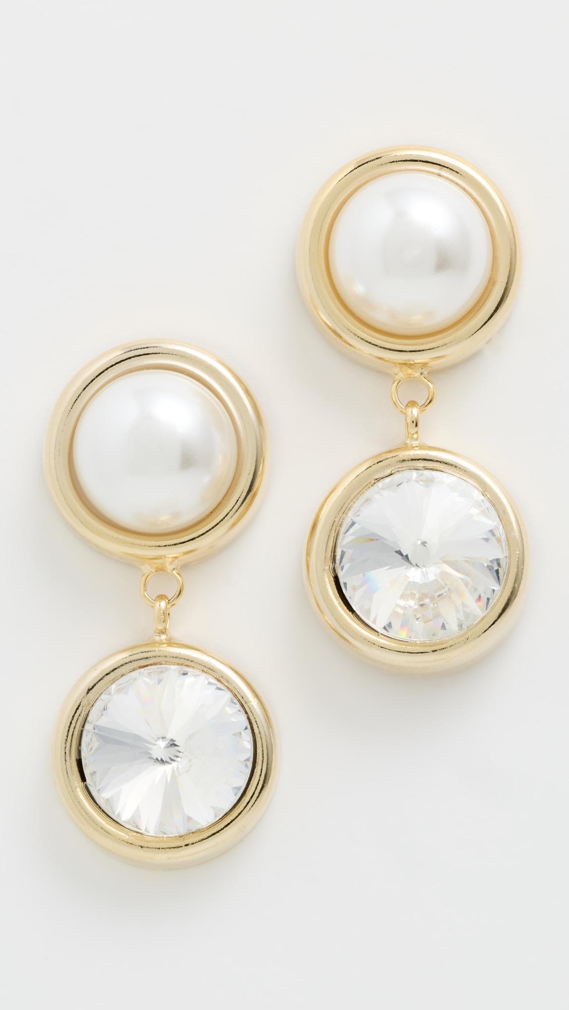Clare Crystal and Pearl Drop Earrings by LELET NY