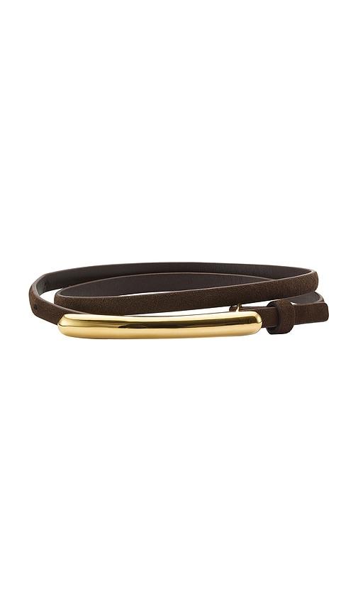 LELET NY Glossy Bar Skinny Suede Belt in Chocolate by LELET NY
