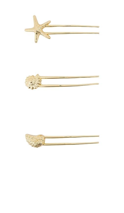 LELET NY Kai Pearl Hair Pin Set Of 3 in Metallic Gold by LELET NY