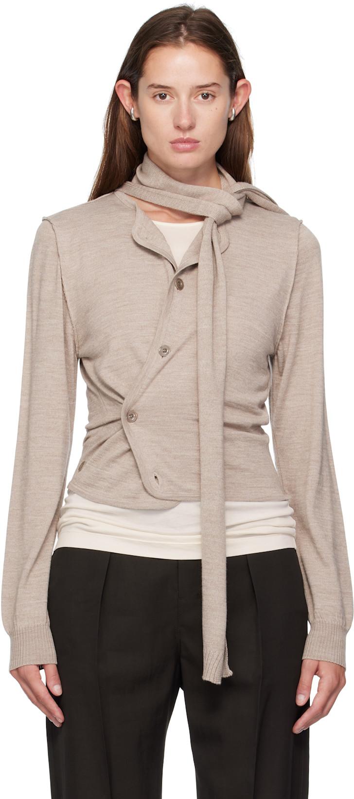 Beige Scarf Twisted Cardigan by LEMAIRE