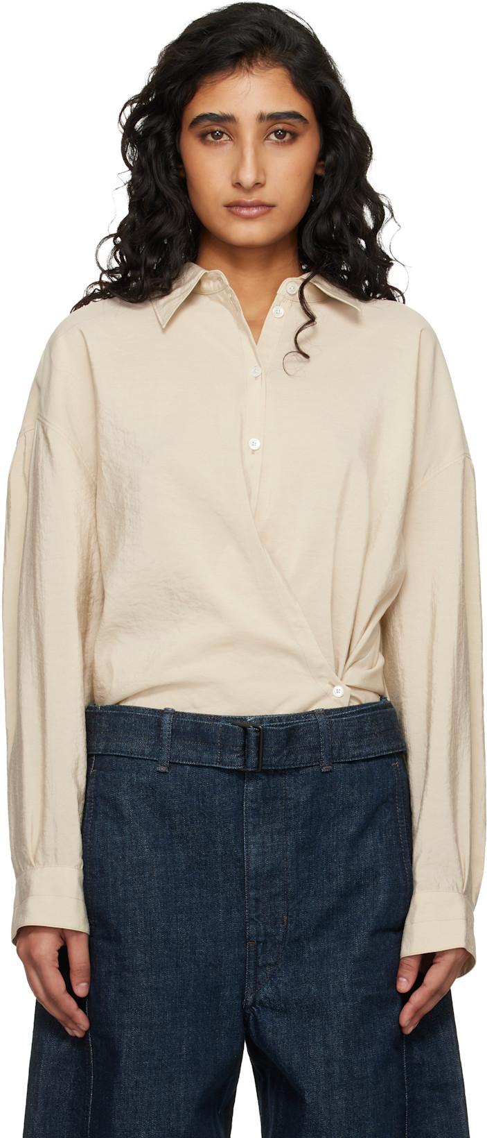 Beige Straight Collar Twisted Shirt by LEMAIRE