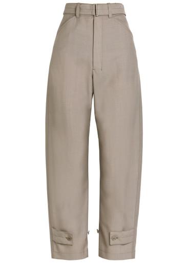 Belted barrel-leg woven trousers by LEMAIRE