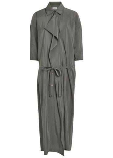 Belted brushed silk-blend midi shirt dress by LEMAIRE