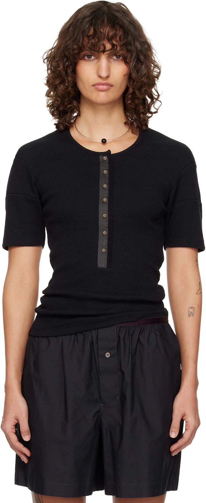 Black Fitted Jersey Henley by LEMAIRE