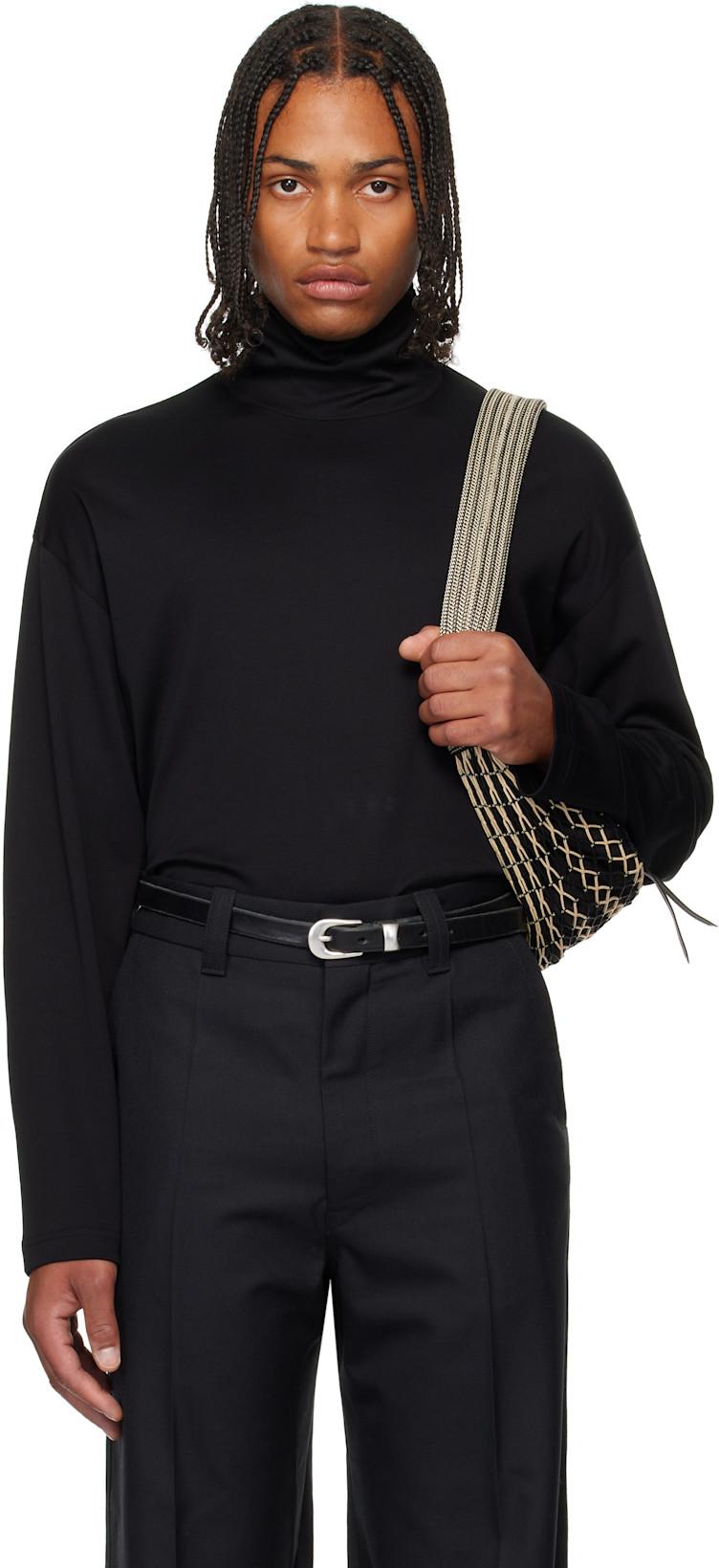 Black Relaxed Mock Neck T-shirt by LEMAIRE