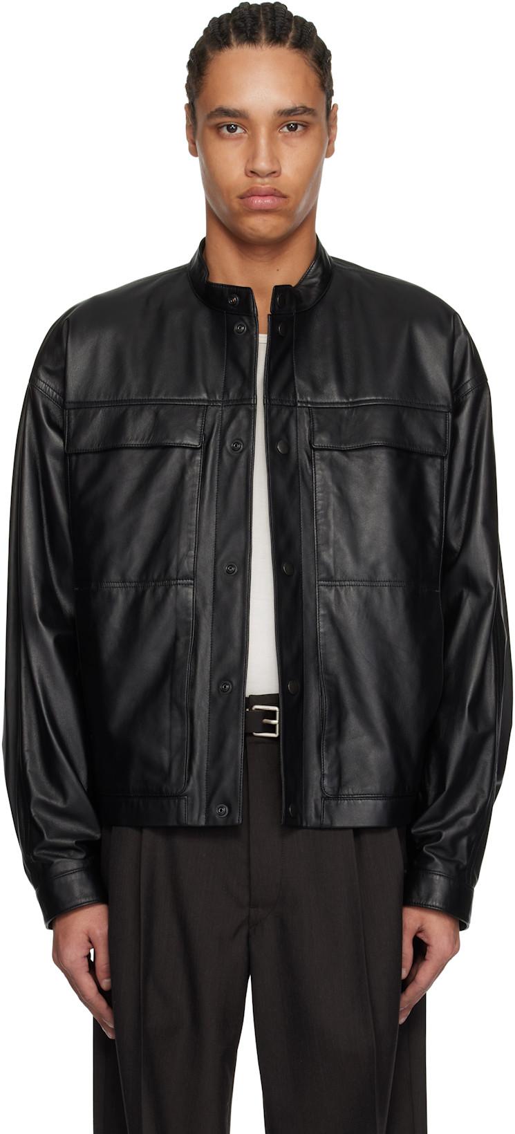 Black Soft Boxy Leather Jacket by LEMAIRE