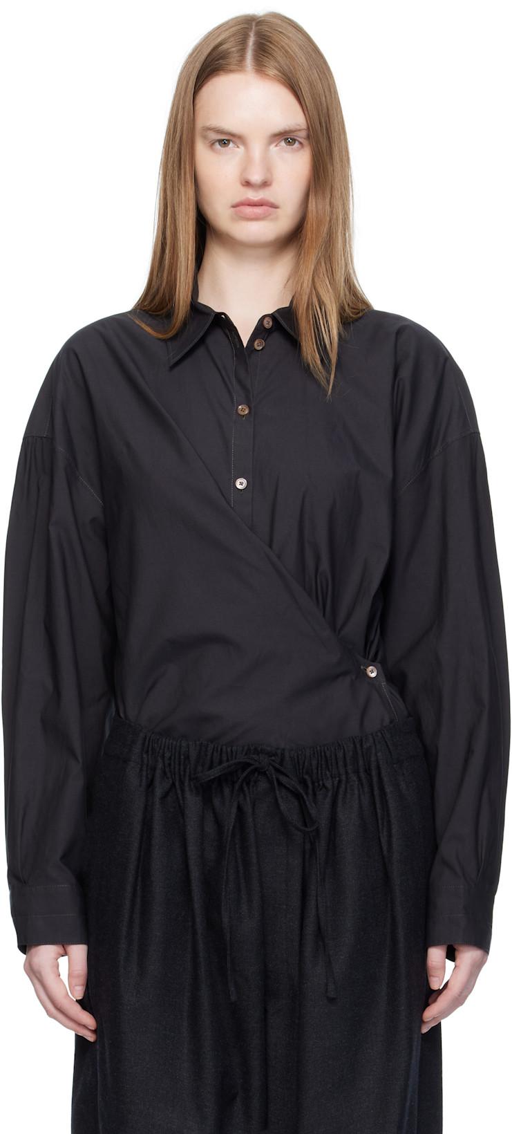 Black Straight Collar Twisted Shirt by LEMAIRE