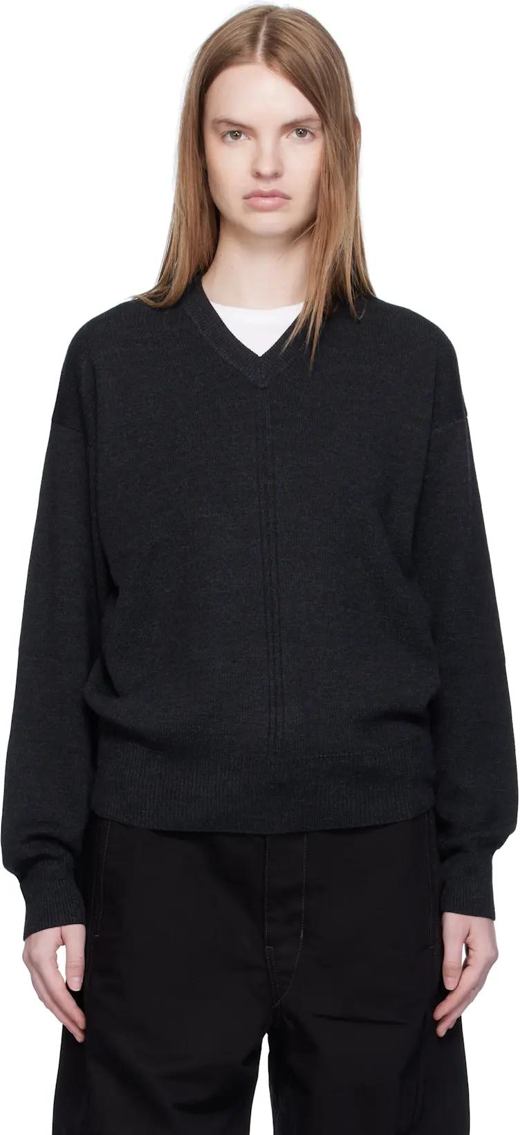 Black V Neck Sweater by LEMAIRE