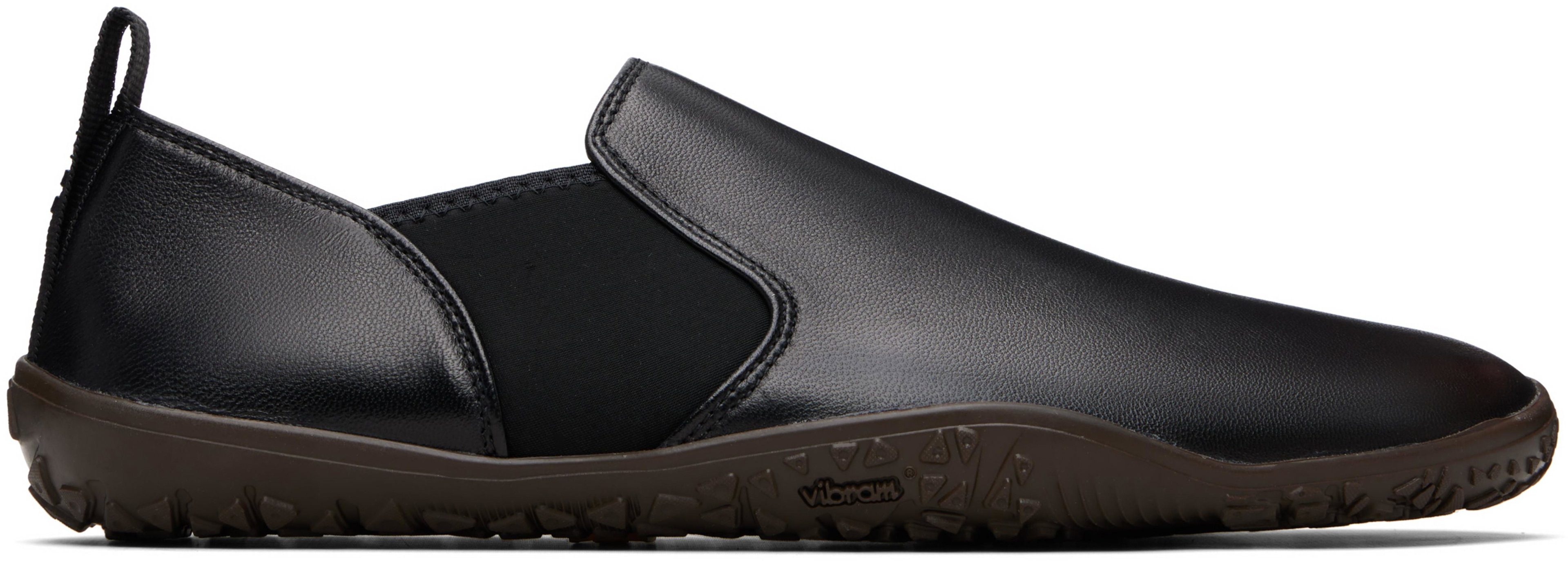Black Vibram Glove Slip On Leather Sneakers by LEMAIRE