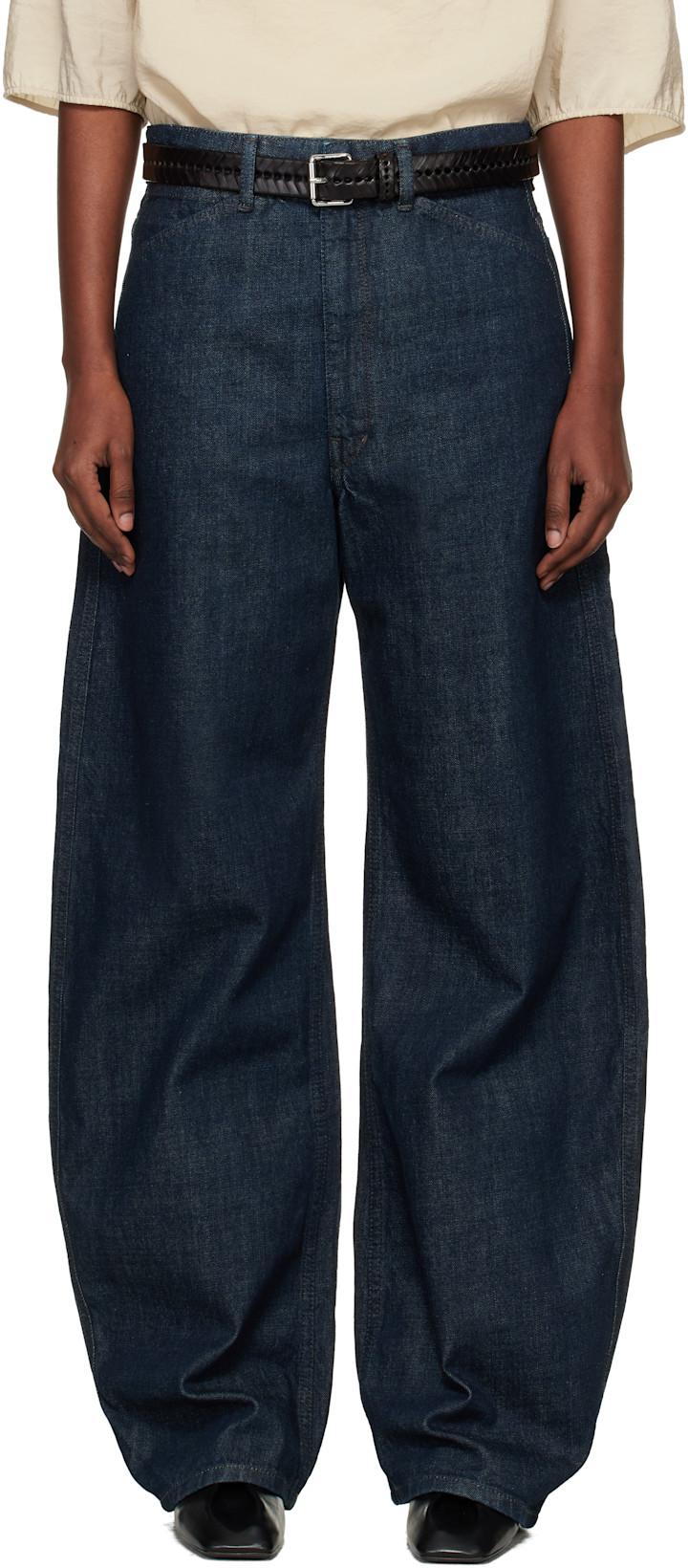 Blue High Waisted Curved Jeans by LEMAIRE