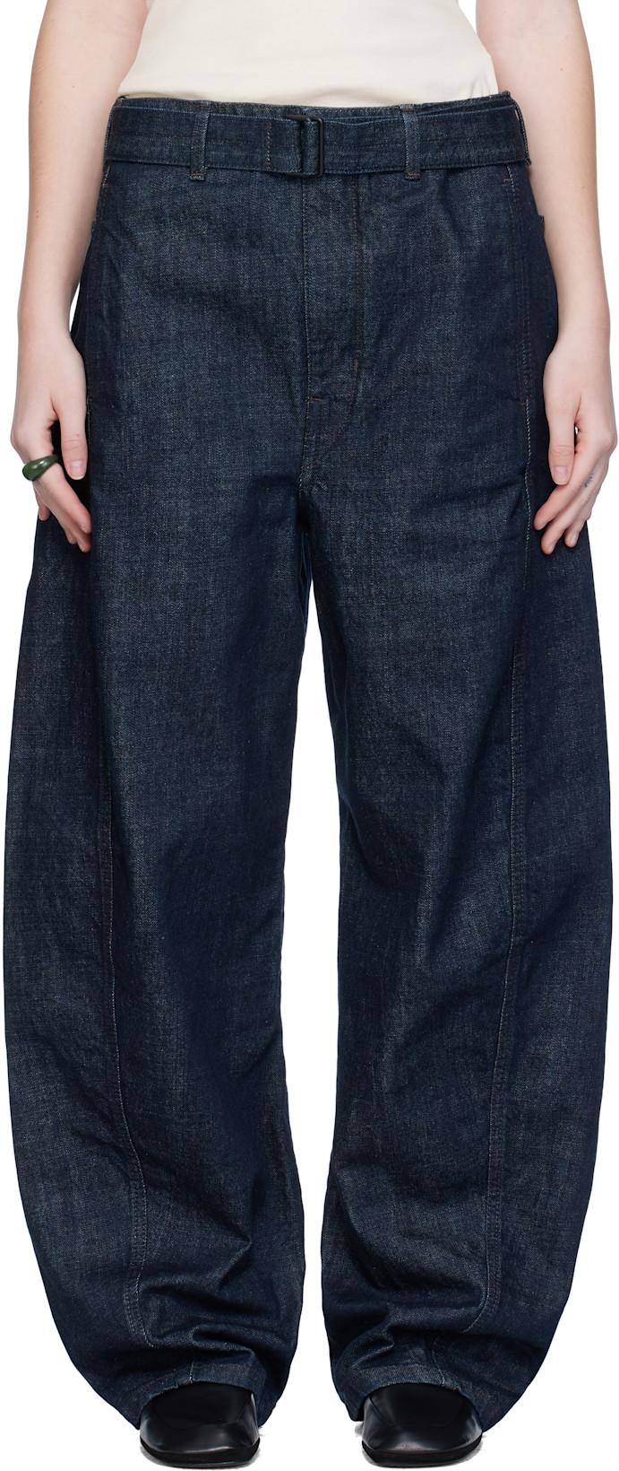 Blue Twisted Belted Jeans by LEMAIRE