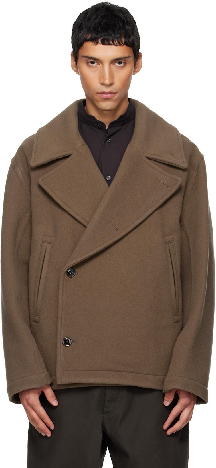 Brown Boxy Peacoat by LEMAIRE