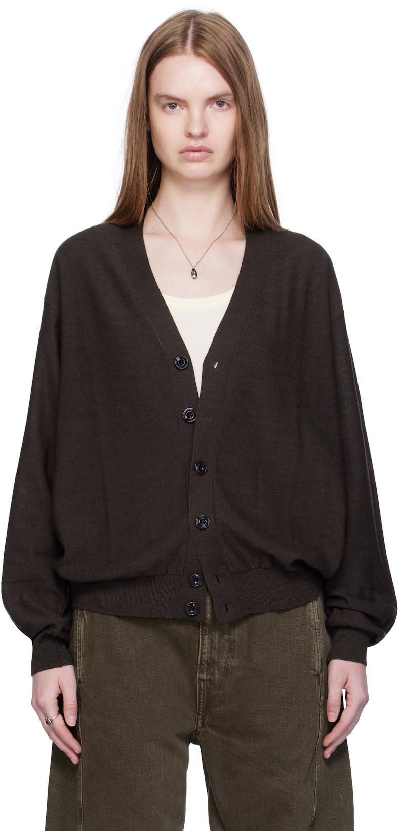 Brown Relaxed Twisted Cardigan by LEMAIRE
