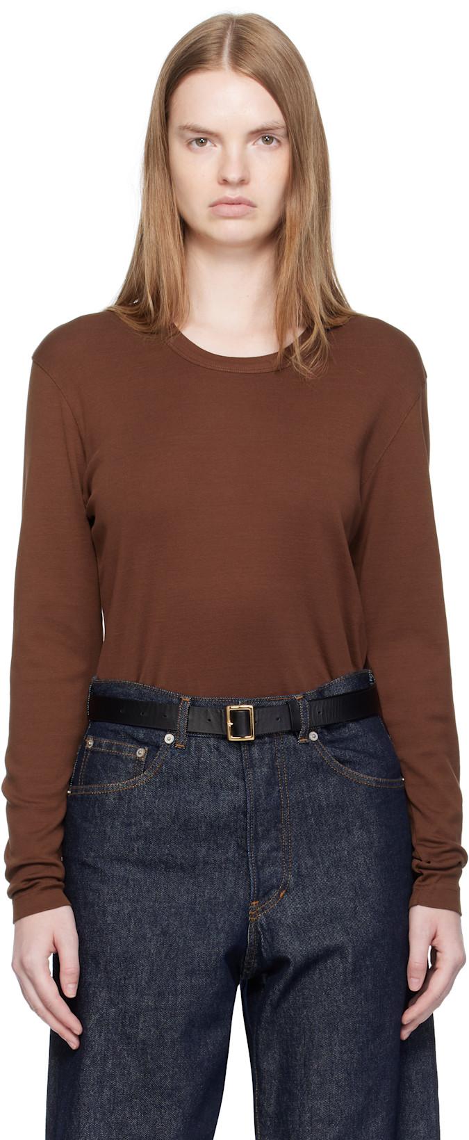 Brown Rib Long Sleeve T-shirt by LEMAIRE