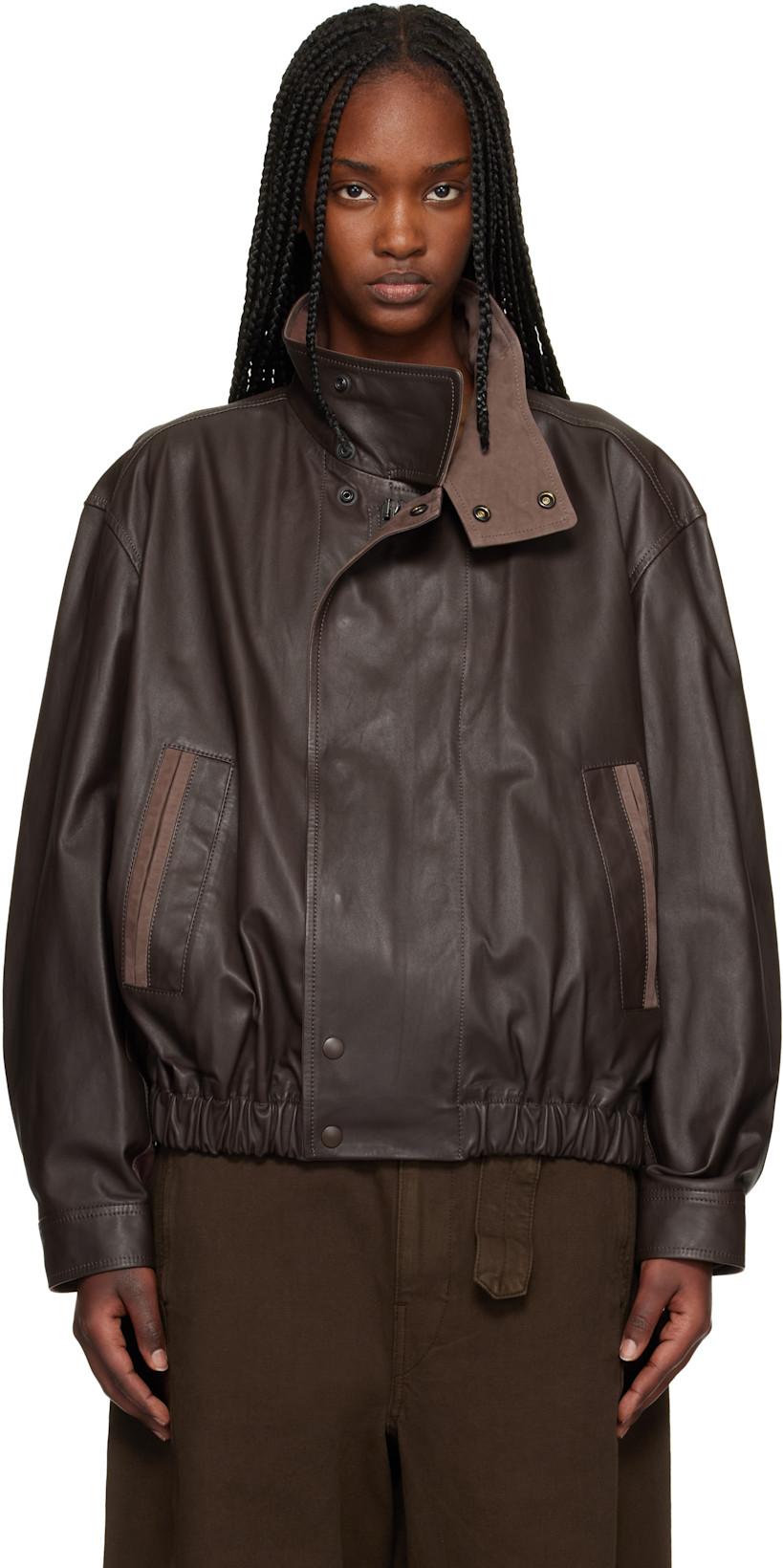 Brown Soft Blouson Leather Jacket by LEMAIRE