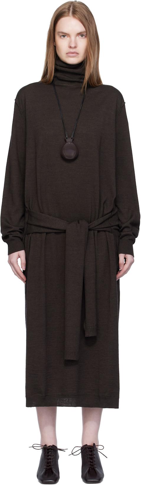 Brown Trompe L'oeil Midi Dress by LEMAIRE