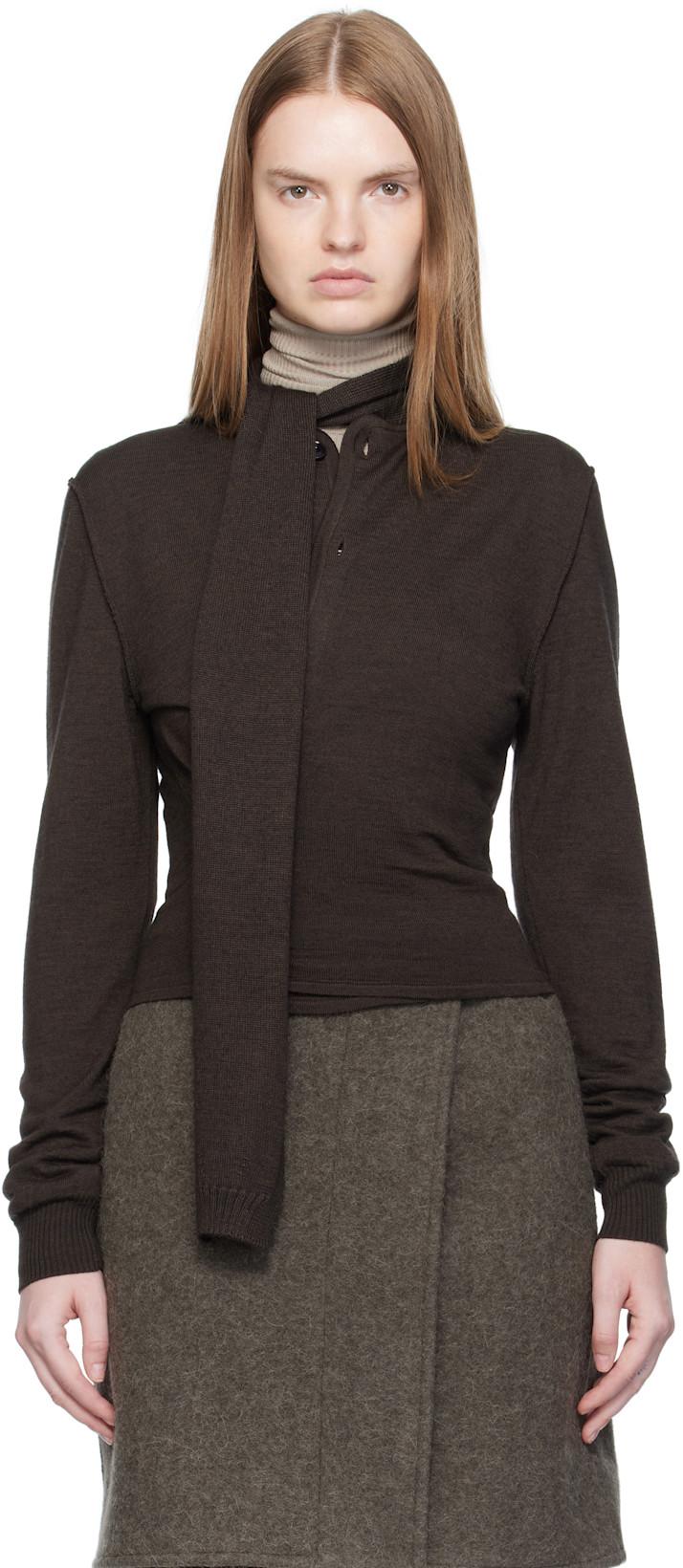Brown Twisted Scarf Cardigan by LEMAIRE
