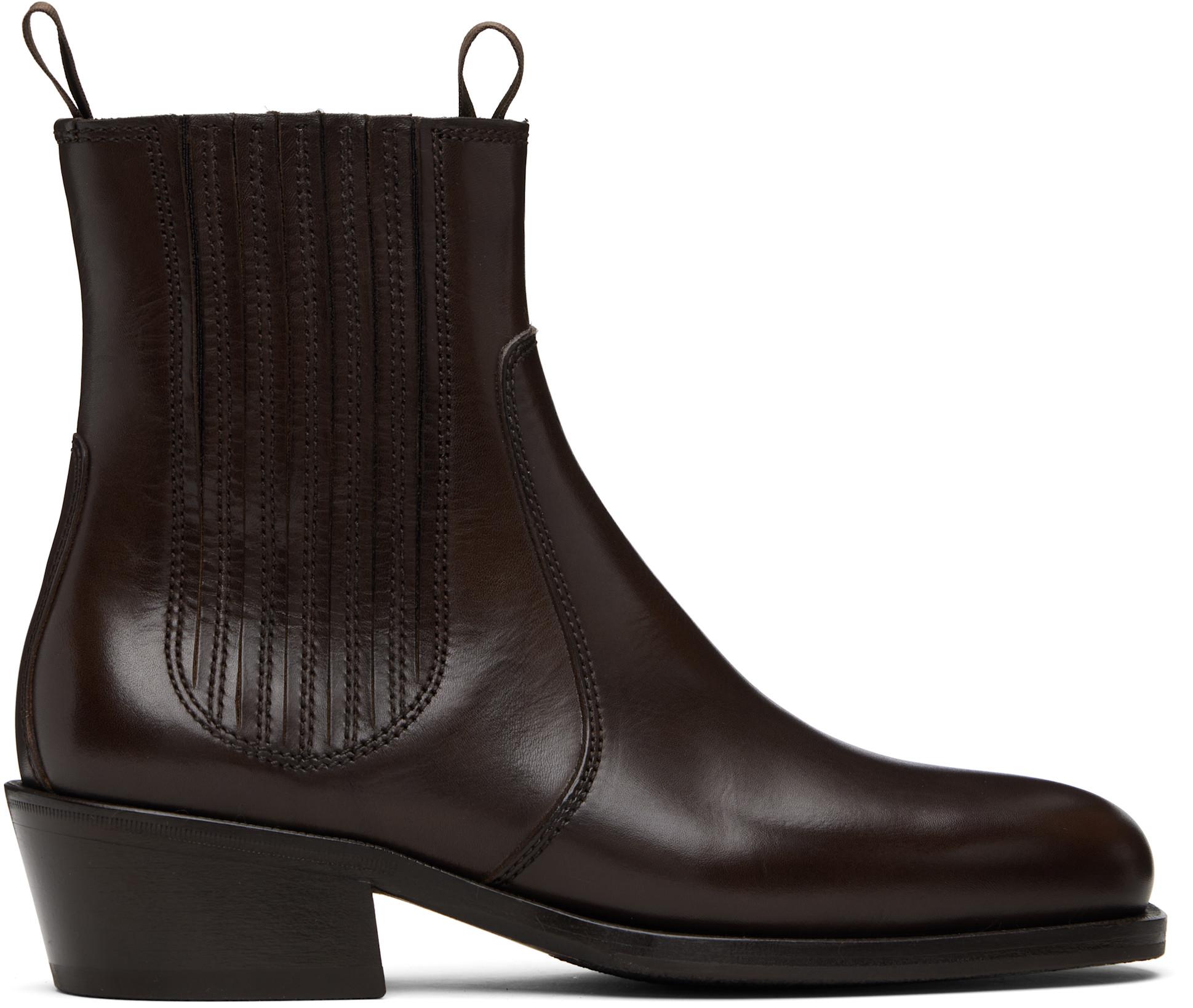 Brown Vegetable-Tanned Chelsea Boots by LEMAIRE