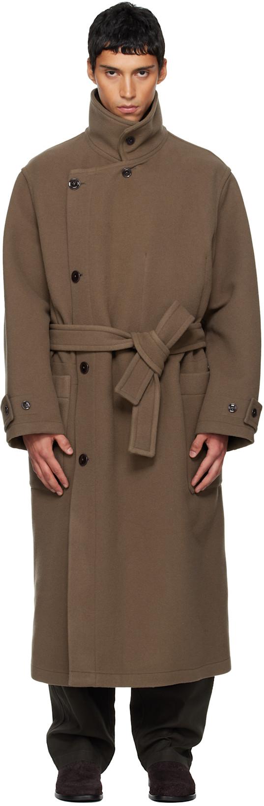 Brown Wrap Coat by LEMAIRE
