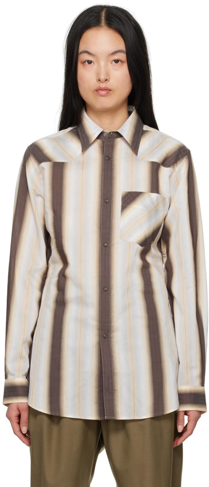 Brown & Orange Stripe Shirt by LEMAIRE