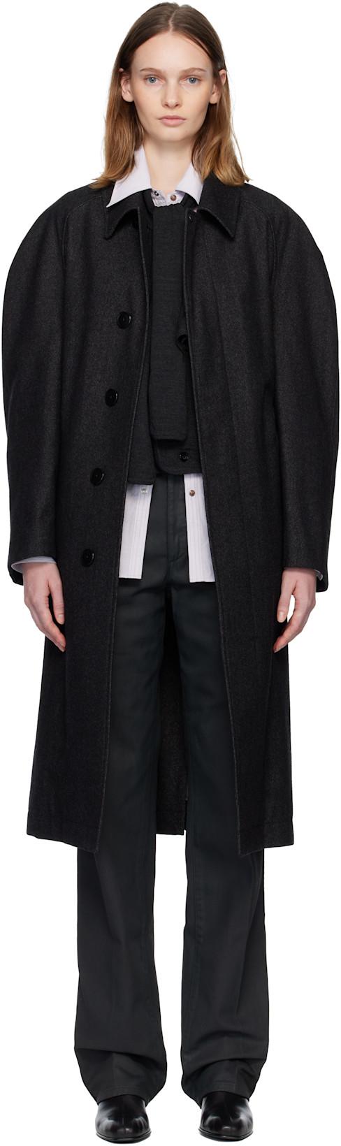 Gray Raglan Sleeve Coat by LEMAIRE