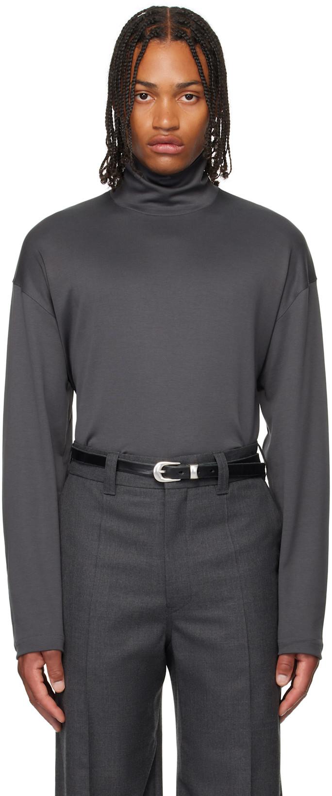 Gray Relaxed Mock Neck T-shirt by LEMAIRE