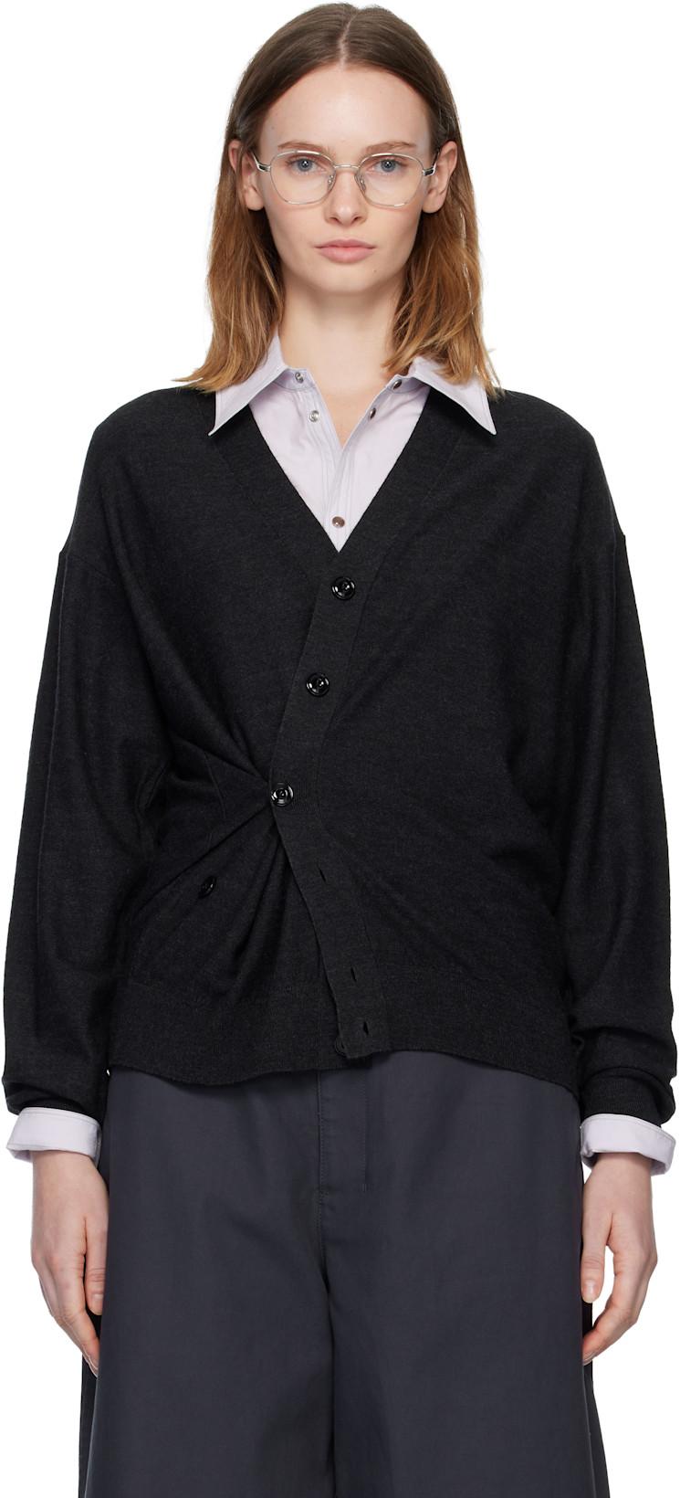 Gray Relaxed Twisted Cardigan by LEMAIRE