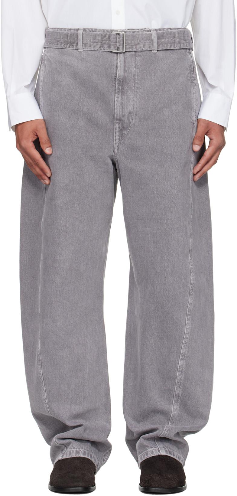 Gray Twisted Belted Jeans by LEMAIRE
